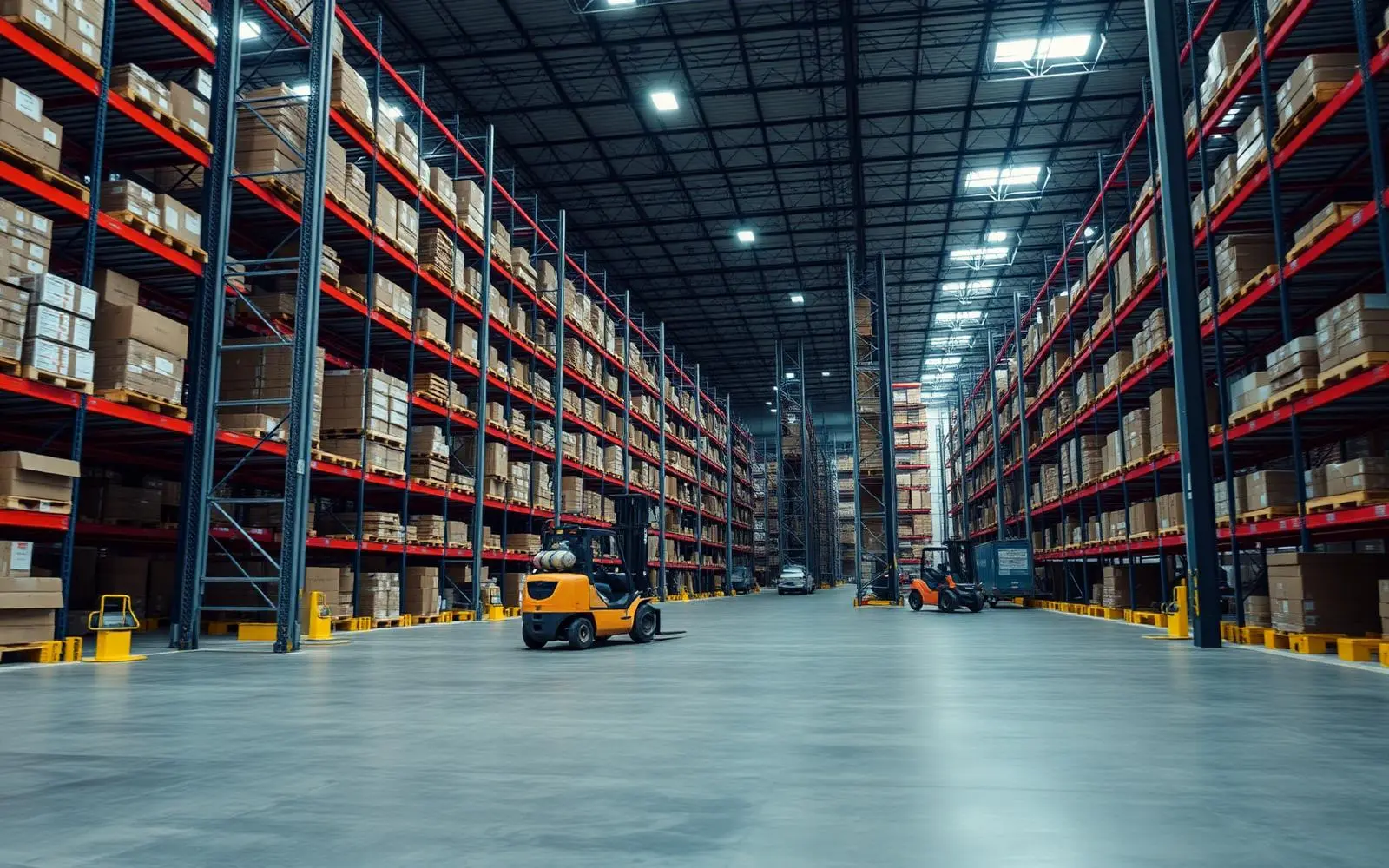 Distribution warehouse with high racking and forklift operations